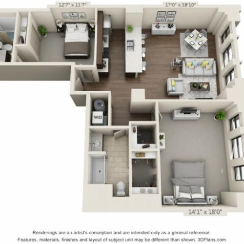 B13-TWO BEDROOMS/ TWO BATHROOMS- 1261 Sq. Ft.
