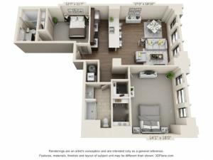 B14-TWO BEDROOMS/ TWO BATHROOMS- 1261 Sq. Ft.