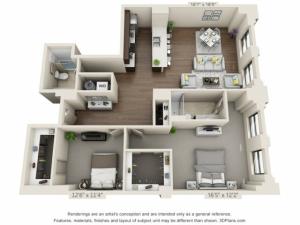 B15-TWO BEDROOMS/ TWO BATHROOMS- 1401 Sq. Ft.