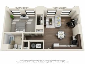 A02-A02-ONE BEDROOM/ ONE BATHROOM- 648 Sq. Ft.