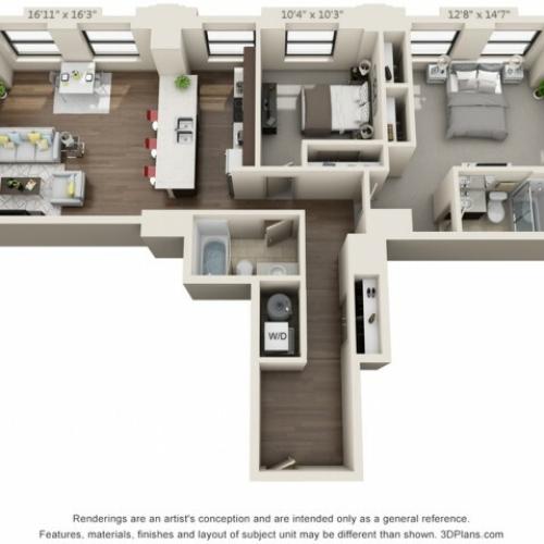 B11-TWO BEDROOMS/ TWO BATHROOMS- 1172 Sq. Ft.