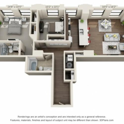 B12-TWO BEDROOMS/ TWO BATHROOMS- 1184 Sq. Ft.