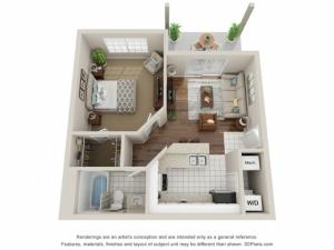 One bedroom apartment 3D Floor Plan South Tampa, FL