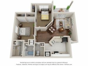Two bedroom apartment 3D Floor Plan South Tampa, FL