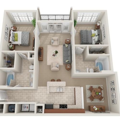Two bedroom two bathroom apartment