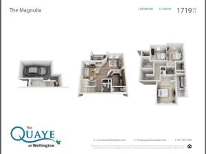 Magnolia three bedroom two and a half bathroom town home with single car garage 3D floor plan, 1,719 sq. ft.