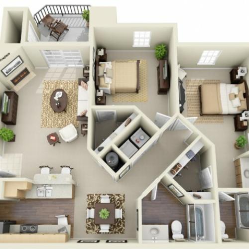 Two Bedroom Two Bathroom Floor Plan The Sanford - Classic
