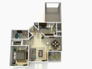 Grenada Rehab one bedroom one bathroom 3D floor plan