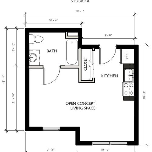 2100 Springport Apartments Studio Floorplan