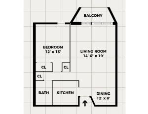 3D Floor Plan 1Bed 1Bath