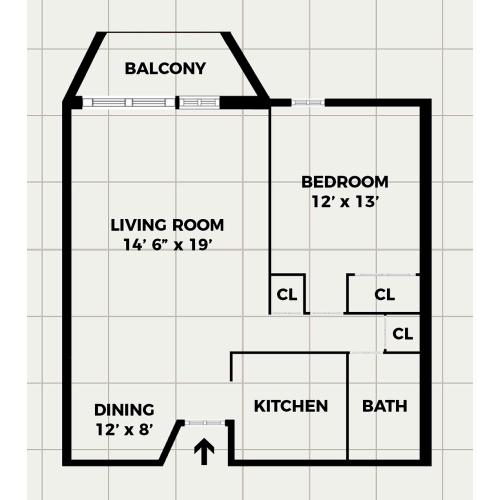 3D Floor Plan 1Bed 1Bath
