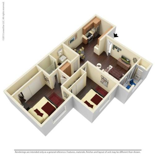 2x1B 3D Floor plan Image