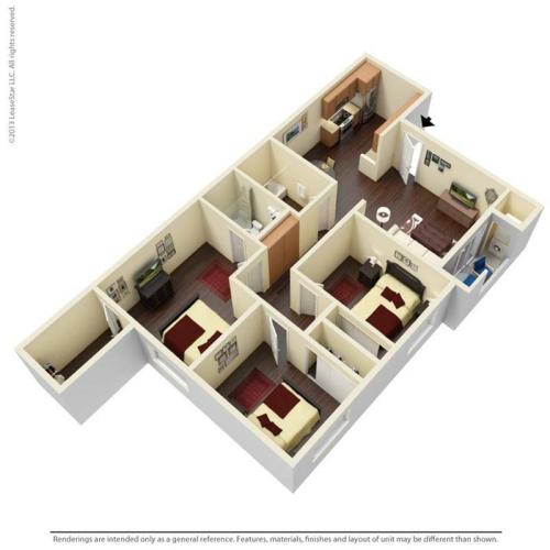 3x2B 3D Floor plan Image