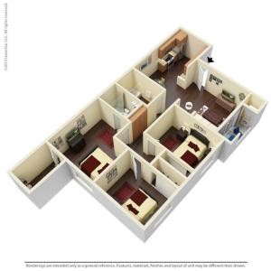 3x2B2 Floor Plan 3D Image