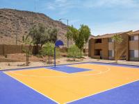 blue and yellow basketball court at Copper Canyon