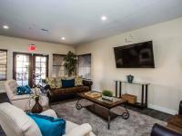 clubhouse lounge area with couches and arm chairs and tv at the cove apartments
