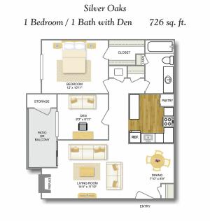 Den WD 1 Bedroom Floor Plan | Apartments In Leon Valley San Antonio TX | Silver Oaks Apartments