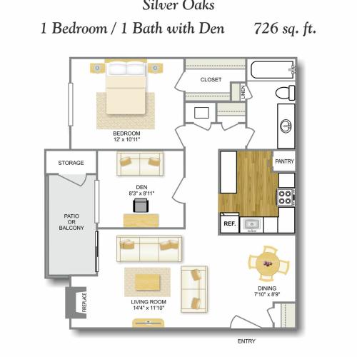 Den 1 Bedroom Floor Plan | Apartments In Leon Valley San Antonio TX | Silver Oaks Apartments