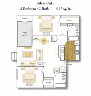 2 Bedroom Floor Plan | Apartments For Rent San Antonio TX | Silver Oaks Apartments