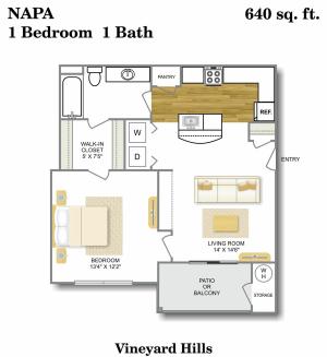 1 Bedroom Floor Plan | Apartments South Austin Texas | Vineyard Hills Apartments