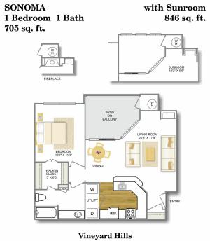 2 Bedroom Floor Plan | Apartments For Rent In South Austin TX | Vineyard Hills Apartments
