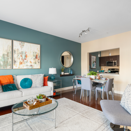Living room and Kitchen Luxury Apartments Medford MA | Wellington Parkside