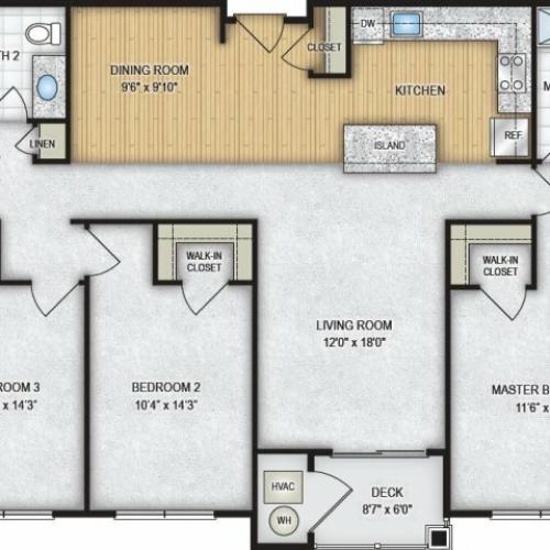 3 Bedroom Floor Plan | The Park at Winter\'s Run 2
