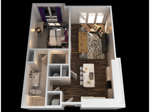 E 1 Bedroom Floor Plan | Towson Luxury Apartments | The Southerly