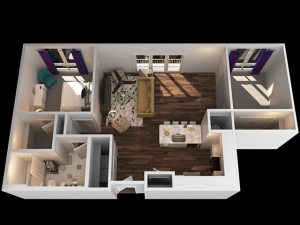AD 1 Bedroom Floor Plan | Towson Luxury Apartments | The Southerly