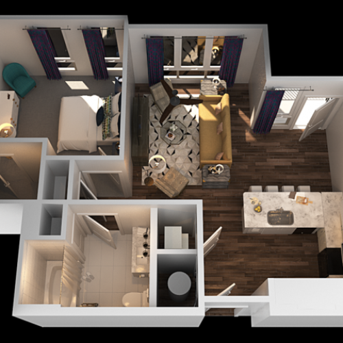 F 1 Bedroom Floor Plan | Towson Luxury Apartments | The Southerly