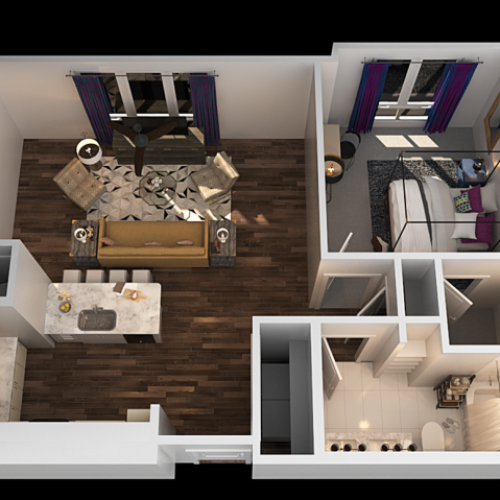 H 1 Bedroom Floor Plan | Towson Luxury Apartments | The Southerly