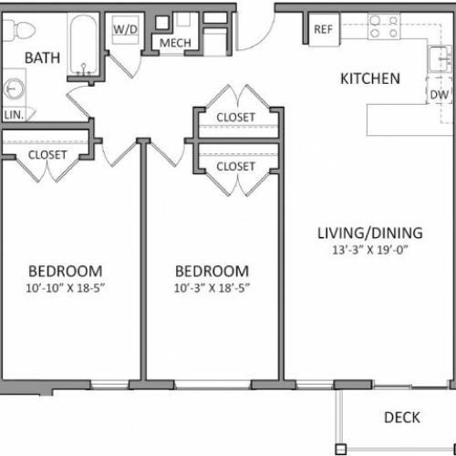 2 Bdrm Floor Plan | 1 Bedroom Apartments in Beverly MA | The Flats at 131