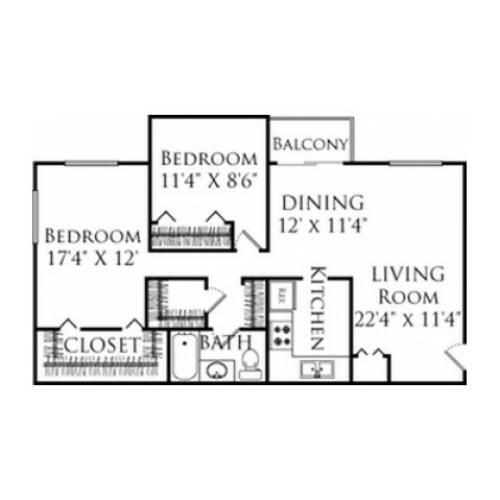 2 Bedroom Floor Plan | Fall River MA Apartments | South Winds