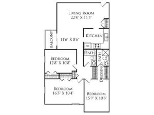 3 Bedroom Floor Plan | Fall River Apartments for rent | South Winds