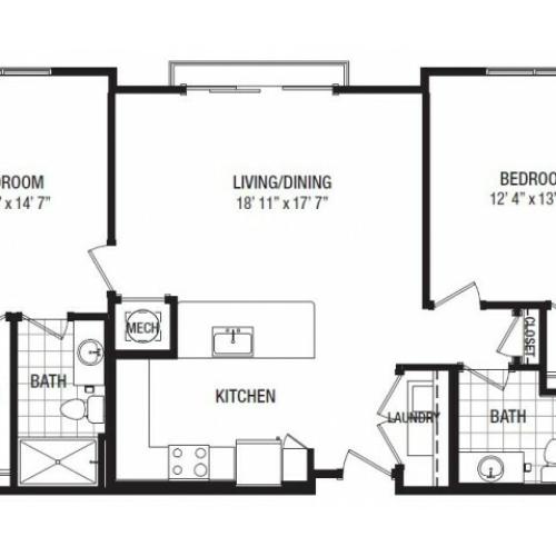 E 2 Bedroom Floor Plan | Luxury Apartments In Towson MD | The Southerly
