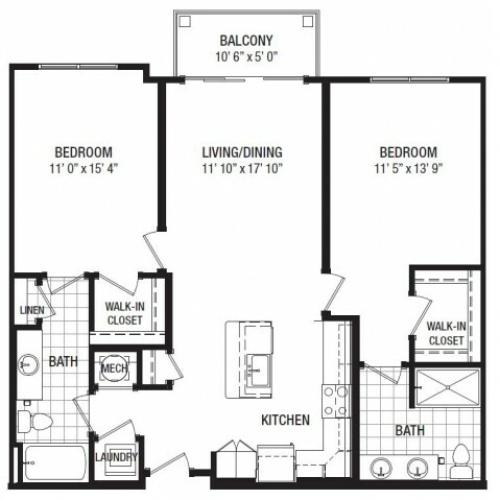 F 2 Bedroom Floor Plan | Luxury Apartments In Towson MD | The Southerly