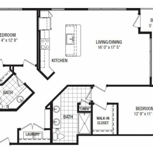 H 2 Bedroom Floor Plan | Luxury Apartments In Towson MD | The Southerly