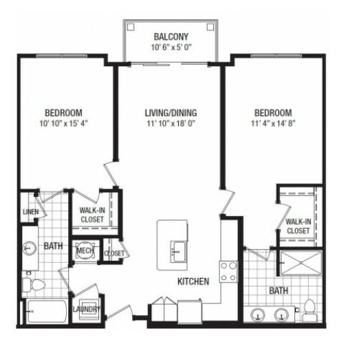 D 2 Bedroom Floor Plan | Luxury Apartments In Towson MD | The Southerly