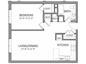 1 Bedroom Floor Plan | Luxury Beverly MA Apartments | The Flats at 131
