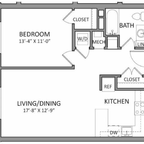 1 Bedroom Floor Plan | Luxury Beverly MA Apartments | The Flats at 131
