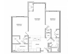 Floor Plan 12 | One, Two,  Three Bedroom Apartments in Baltimore | Overlook at Franklin Square
