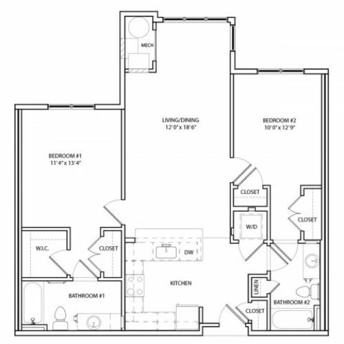 Floor Plan 12 | One, Two,  Three Bedroom Apartments in Baltimore | Overlook at Franklin Square