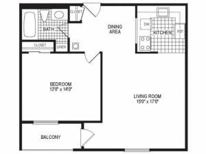 A1BK - 1 Bedroom Floor Plan | Apartments in Springfield MA | Stockbridge Court