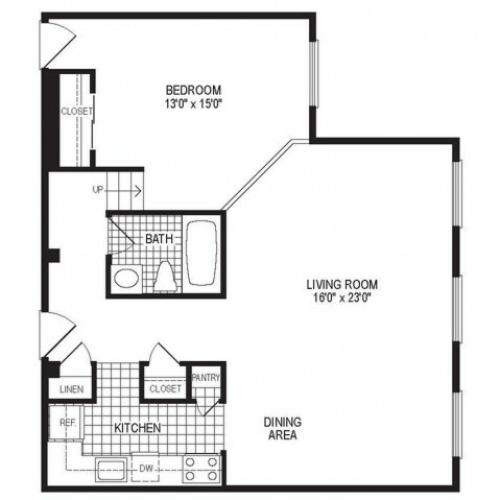 A1CK - 1 Bedroom Floor Plan | Apartments in Springfield MA | Stockbridge Court