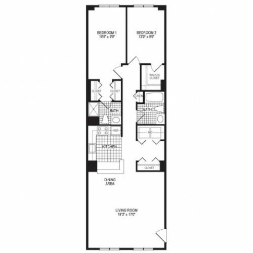 B2S - 2 Bedroom Floor Plan | Springfield MA Luxury Apartmetns | Stockbridge Court