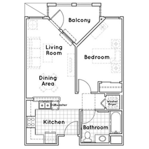 Lotus floor plan - 582 square feet - 1 bed, 1 bath