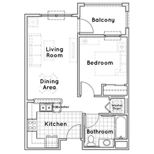Sun Rose floor plan - 576 square feet - 1 bed, 1 bath