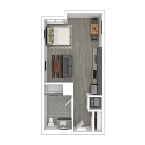 Staged Studio Floor Plan 424 square Feet