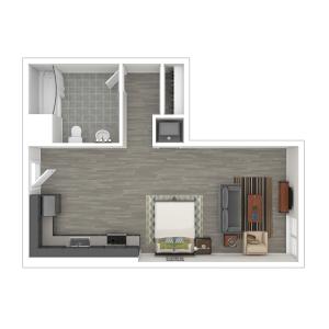 Staged studio floor plan, 504 square feet