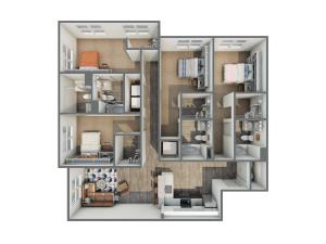 3D Floor Plan of 4x4B
